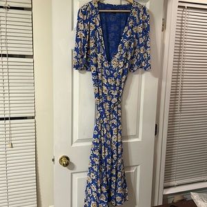 Blue and Gold Wrap Dress